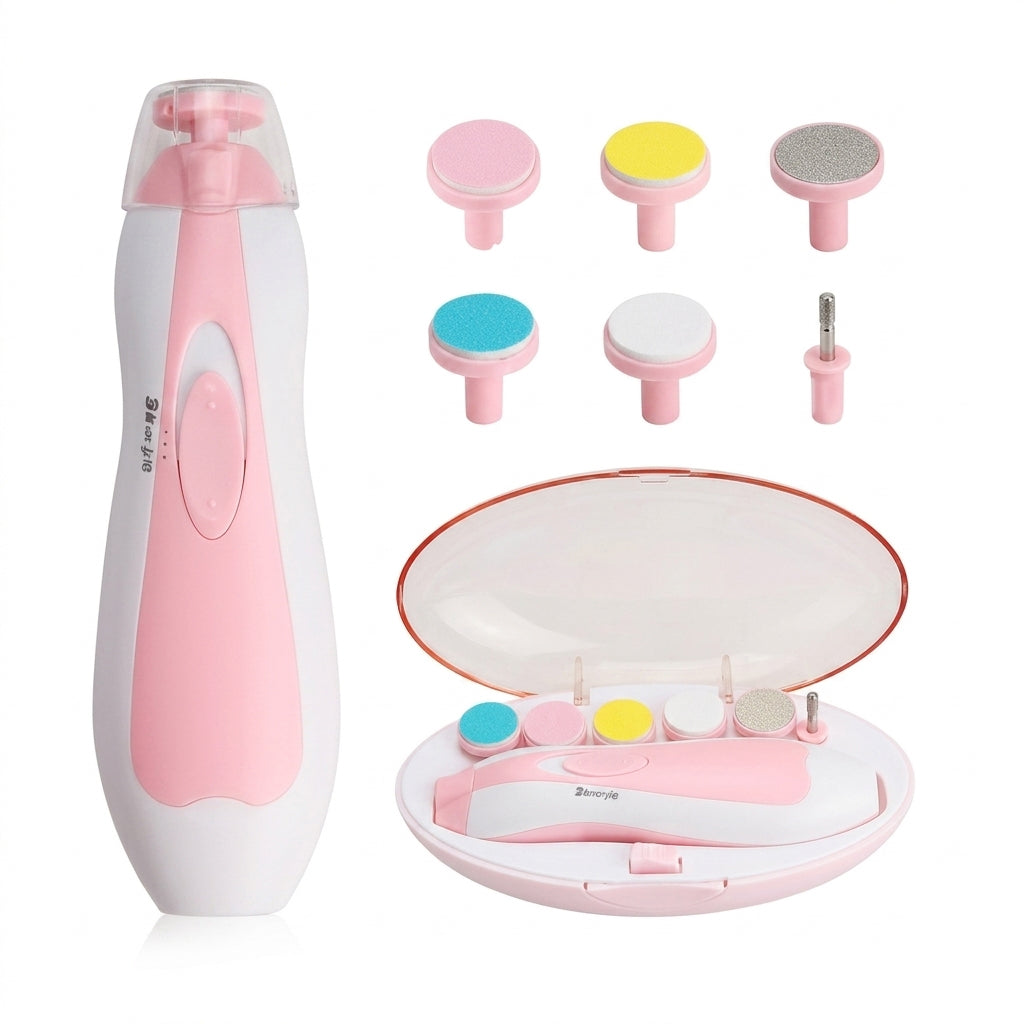 6-in-1 Baby Electric Nail Trimmer Safe Manicure & Pedicure Kit with LED Light | Newborn & Kids