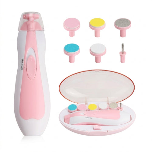 6-in-1 Baby Electric Nail Trimmer Safe Manicure & Pedicure Kit with LED Light | Newborn & Kids